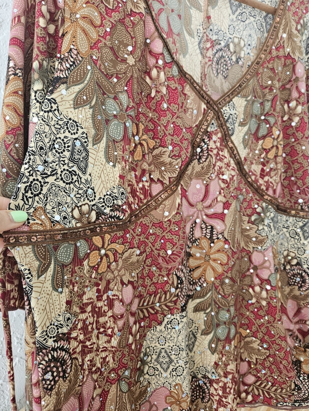Vtg Ing+ USA Y2k Boho Women 3X Flowy Floral Sequin Festival Feminine Blouse - Picture 8 of 13